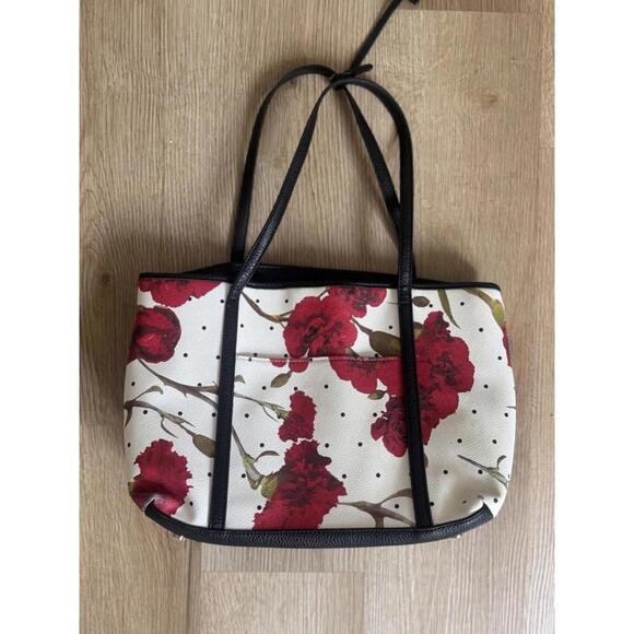 Dana Buchman Floral Pebbled Faux-Leather Tote Bag  – Bright Red Carnations - Picture 2 of 5